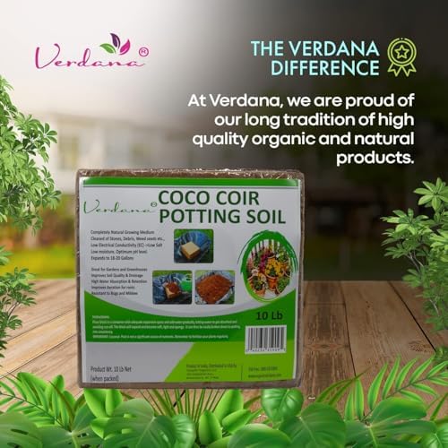 Verdana Coco Coir Potting Soil Brick - 10 lb Compressed Coconut Coir Block, Expands to 72 Quarts / 18 Gallons, Peat Moss Alternative for Seed Starting