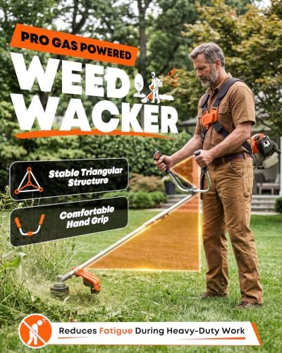 52cc 4-in-1 Gas Weed Eater and Brush Cutter - Straight Shaft Commercial Weed Wacker with Metal Blade - Heavy Duty 2-Cycle Multi-Tool System for Tall