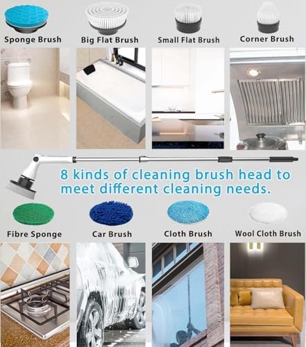 Electric Spin Scrubber, 8 in 1 Electric Cleaning Brush, Cordless Rechargeable Scrub Brush with 8 Replaceable Brush Heads