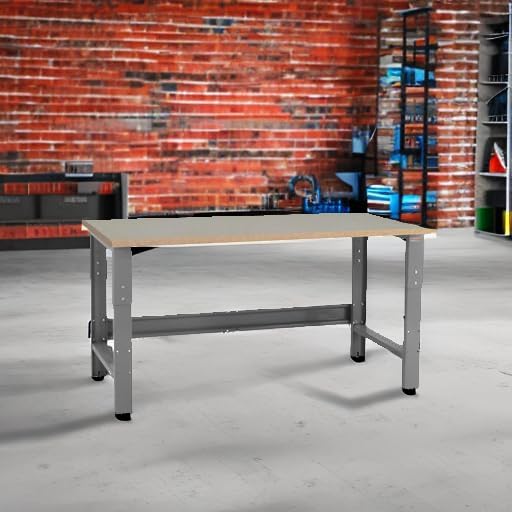 Table & Workbench: 1" Thick Solid Oiled Wood Butcher Block Top, Height Adjustable - 30" D x 48" L x 30" - 36" H - by BenchPro
