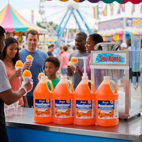 Snappy Orange Sno Cone Syrup, 1 Gallon 4 Pack, Ready to Use for Snow Cone Machines and Shaved Ice