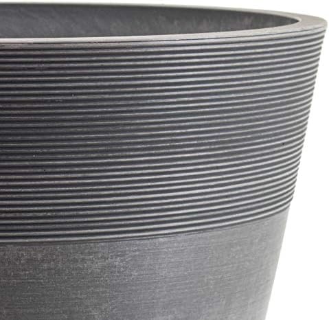 PSW Pot Collection 12-inch Plastic/Stone/Wood Composite Large Ribbed Planter – No Drainage Hole (Drillable), Indoor/Outer Garden Pot for Foliage