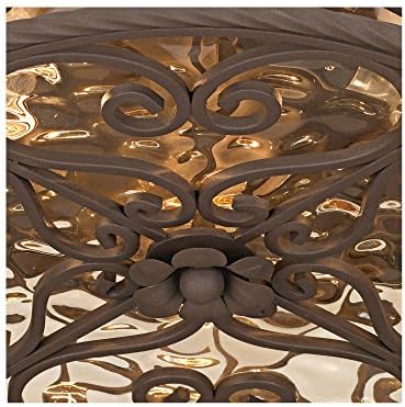 Casa Seville 12" Walnut Rustic Indoor-Outdoor Ceiling Light Fixture | Flush-Mount Dark Scroll Water Glass Damp Rated for Exterior House Porch Patio Outside Deck Garage Front Door Home
