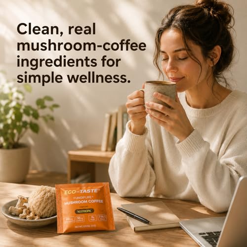 ECO-TASTE Mushroom Coffee Mix for Focus, 12 Sachets