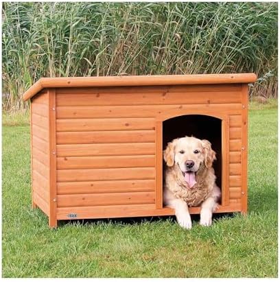 Trixie Natura Classic Dog House - Wooden Outdoor Shelter with Weatherproof Sealer, Hinged Roof & Adjustable Legs for Medium Dogs - Gray - 27 x 41 x 28.5 in