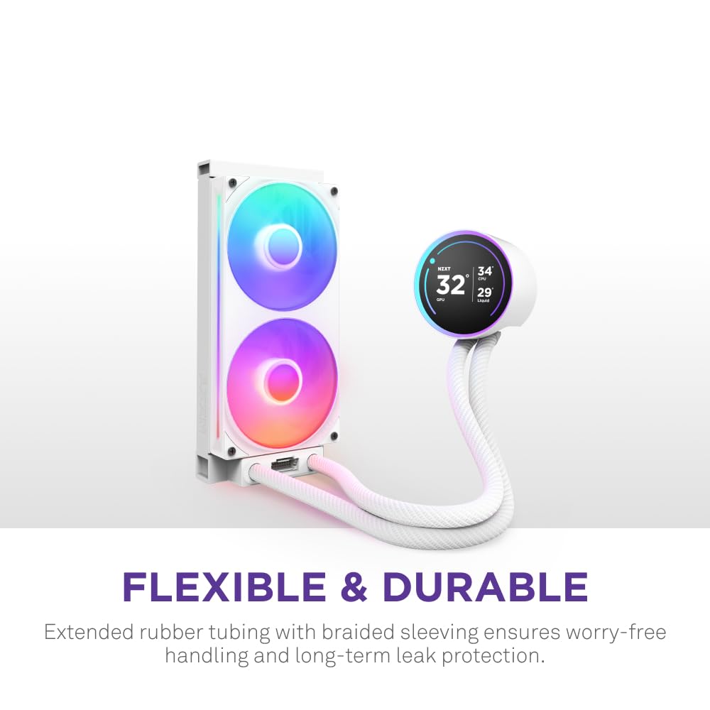 NZXT Kraken Elite 360 RGB - 360mm AIO CPU Cooler, LCD - White | 360mm RGB AIO with 2.36-inch LCD and F360 RGB Core fan. Flagship display cooling with synced RGB via CAM.