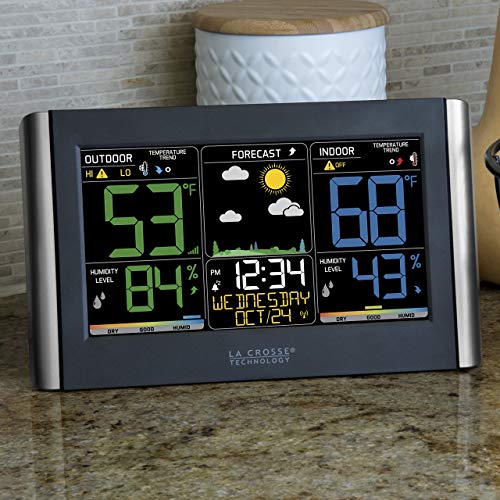 La Crosse Technology Weather Station with Customizable Alerts, Weather Forecast, Temperature, Dew Point, Humidity, Time, Heat Index, Large Display