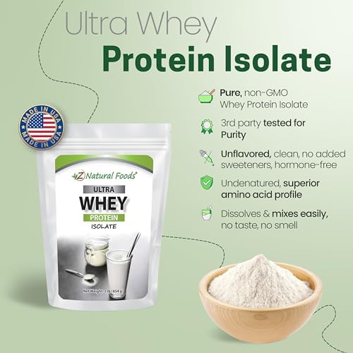 Z Natural Foods Ultra Whey Protein Isolate - Unflavored & Unsweetened, 1 lb | Unflavored, Unsweetened Whey Protein Powder, Whey Isolate with Vital Proteins for Fitness, Sports Nutrition, Immune Support