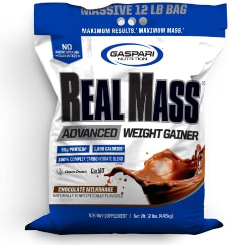 Gaspari Nutrition Real Mass: Advanced Weight Gainer, Protein and Complex Carb Blend, 50g Protein, 16g EAAs, Gluten-Free, 12 lbs (Vanilla Milkshake)