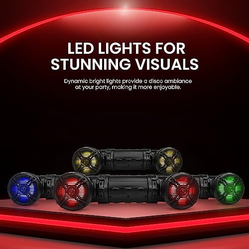 Pyle Marine ATV Powered Speakers - 4.0 Wireless Bluetooth, 1000Watt, Color Changing LED Lights, IP44 Waterproof, 8“ Dual Audio Sound System for UTV