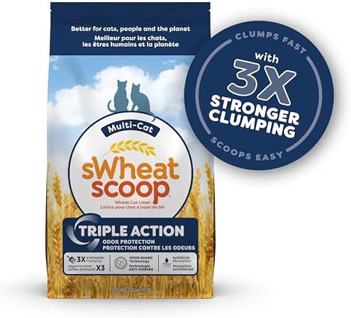 sWheat Scoop Natural Wheat Multi-Cat Litter, Superior Clumping with Odor Neutralizing Enzymes, 25 Pound Bag
