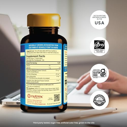 Nutrex Hawaii EyeAstin, Hawaiian Astaxanthin, Lutein & Zeaxanthin, 60 Count | Blue Light and Digital Fatigue Eye Support, Doctor Formulated