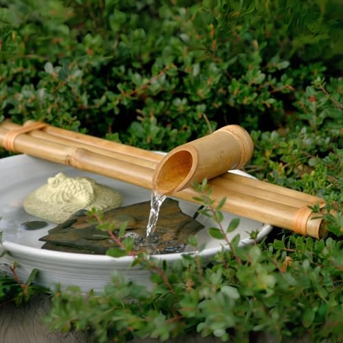 18" Three-Arm Zen Bamboo Fountain Kit with Pump – Large Split-Resistant Bamboo Water Feature for Bowls, Basins