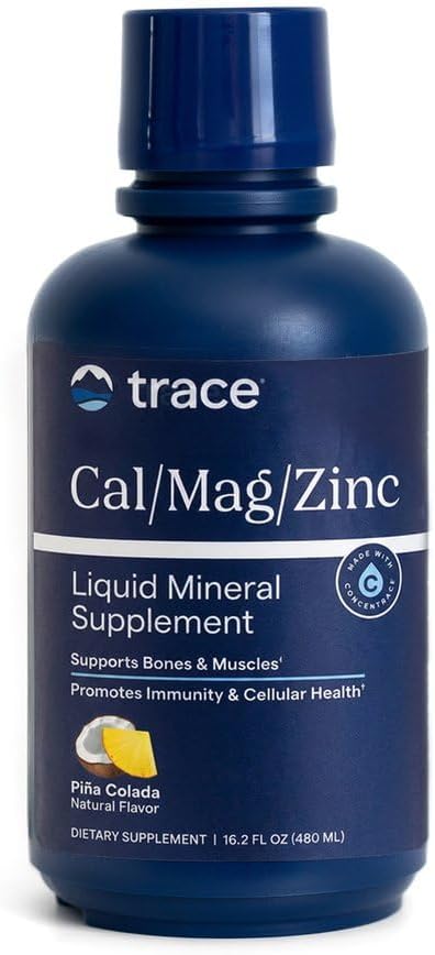 Trace Minerals Liquid Cal Mag Zinc with Vitamin D3, 16 fl oz, Pina Colada | Ionic trace minerals for absorption, Bone, muscle, and connective tissue health, 1-2 tbsp daily, Refrigerate after opening