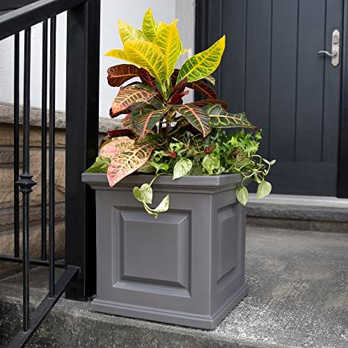 Mayne Nantucket 16in Self-Watering Square Planter, Black | Self-watering, All season, Fade resistant, Double-wall design, 15-year warranty