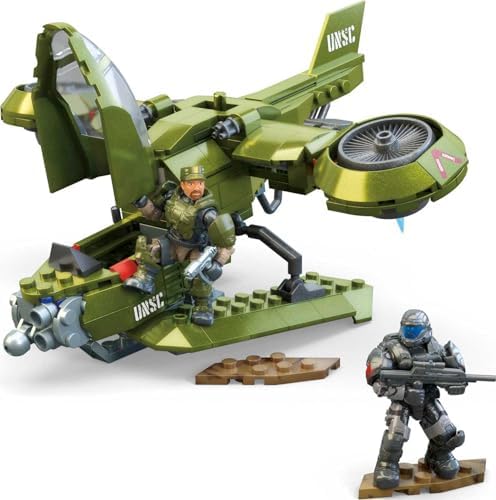 MEGA Halo Toy Vehicles Building Sets, UNSC Hornet Recon Aircraft with 2 Poseable, Collectable Micro Action Figures and Accessories