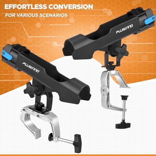 PLUSINNO Rod Holders for Fishing Boat Adjustable Pole Rod Holder | Universal Fit Most Fishing Rod, with Rod Protective Strap, Large Clamp Opening 360°, Horizontal Vertical Compatible