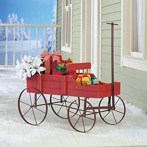 Collections Etc Amish Wagon Decorative Indoor/Outdoor Garden Backyard Planter, Red | Country Red, fir (wood)