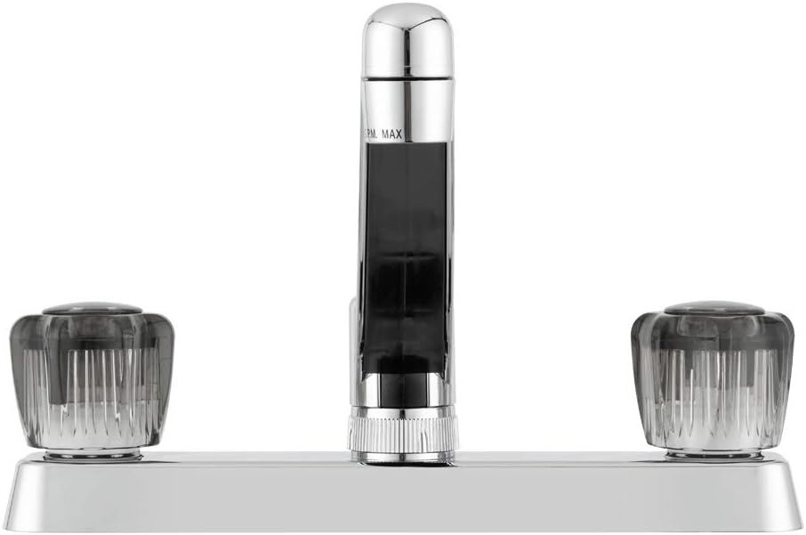 Dura Faucet DF-PK600S-BQ RV Two Handle Kitchen Sink Faucet (Bisque) | Smoked acrylic knobs give smooth, precise control of flow. Bisque Parchment. Plated ABS plastic (not metal).