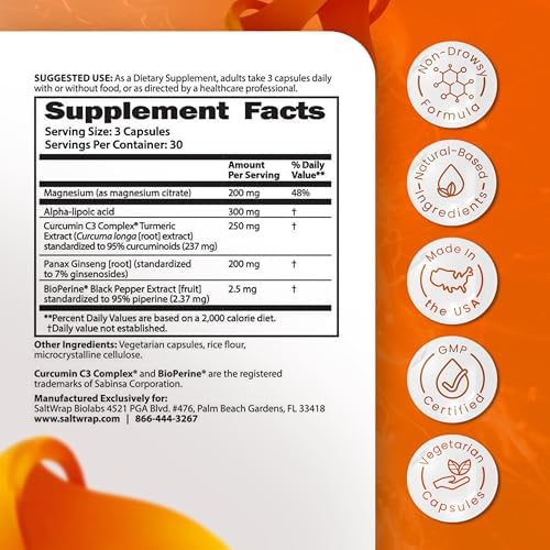 SaltWrap Mag 3D – Daytime (Non-Drowsy) Leg Cramp & Muscle Relief Support - Natural Supplement for Muscle and Nerve Health with Turmeric