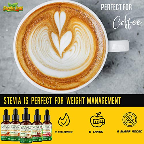 Stevia Intl - Holiday & Seasonal Special (Pack of 5). Premium Stevia Drops with 5 Flavors in Glass Bottles. 100% All-Natural Sweet, Non-Bitter