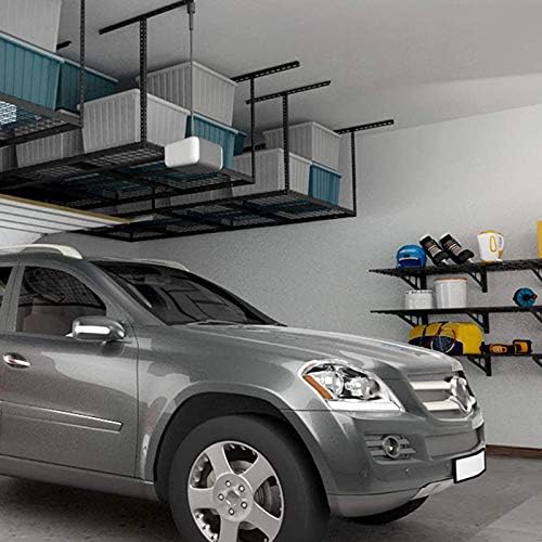 FLEXIMOUNTS 4x8 Overhead Garage Storage Rack with Hooks, Black