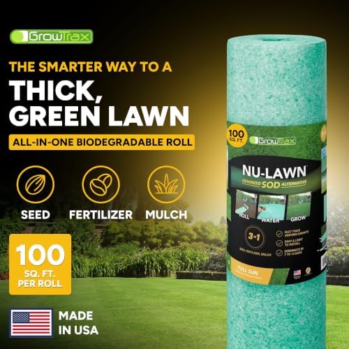 Growtrax Biodegradable Grass Seed Mat & Fertilizer - 100 Sq Ft Bermuda Rye | Grass Seed for Lawns, Dog Patches & Shade, Just Water and Grow