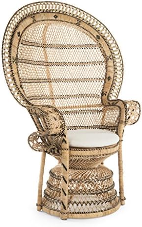 KOUBOO Grand Pecock Retro Peacock Chair in Rattan with Seat Cushion, Natural Color, Large