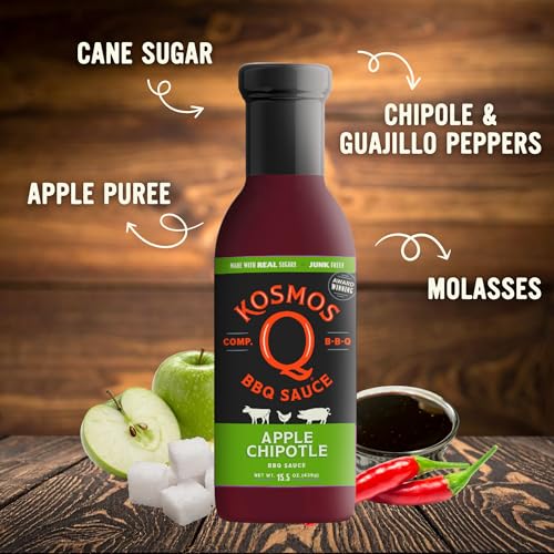 Kosmos Q Sweet Apple Chipotle BBQ Sauce, Tangy Natural Barbecue Sauce with Real Apples & Spicy Chipotle Peppers, Sweet & Spicy Glaze for Pork, Chicken, Ribs & More, Gluten Free, 15.5 Oz Bottle