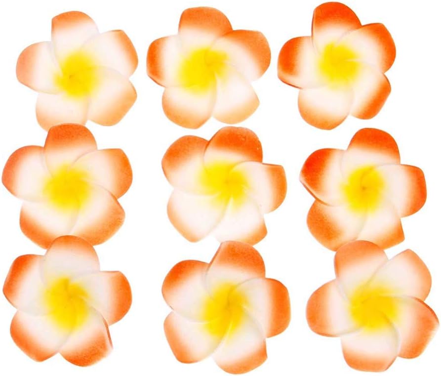 Pursuestar 100Pcs White Foam Hawaiian Frangipani Artificial Plumeria Flower Petals Cap Hair Hat Wreath Floral DIY Home Wedding Decoration 5cm