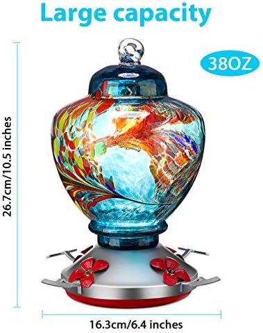 Boao 2 Pack Glass Hummingbird Feeder for Outdoors, 38 oz, Hanging