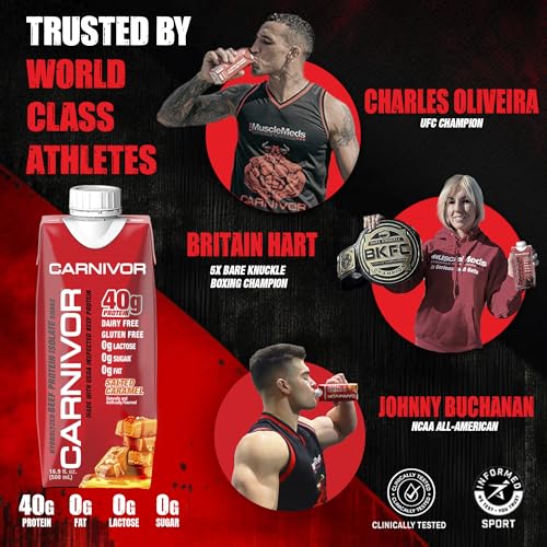 MuscleMeds Carnivor RTD, Ready to Drink Protein, Lactose Free, Sugar Free, 40g Isolate Protein, Muscle Building, Recovery, Chocolate, 16.9 Fl Oz (Pack of 12)
