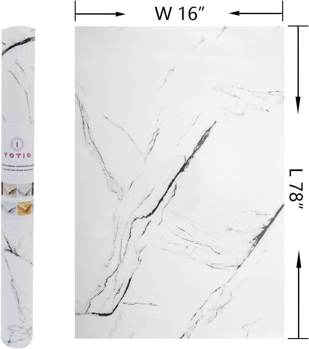 48x197inch Extra Wide Black White Marble Wallpaper Peel Stick Glossy Thick Waterproof Furniture Sticker Granite Look Contact Paper DIY Wall Sticker Self-adhesive Countertop Vinyl Wrap for Kitchen
