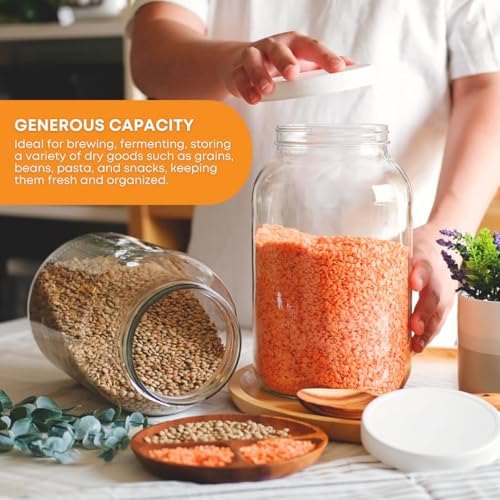 4-Pack 1 Gallon Glass Jar with Lid | Wide Mouth Food Storage Canisters | Heavy-duty Glass Jars with Airtight Lid for kombucha, pickling, canning, fermentation, cider, wine and bulk pantry storage