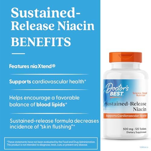 Doctor's Best Niacin 500 mg Extended Release Supplement for Men & Women - Minimizes Skin Flush, Niacin as Nicotinic Acid 500mg