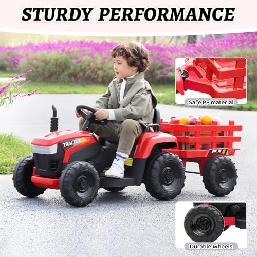 TOBBI Kids Electric Ride On Toy Tractor, Toddlers 12V Battery-Powered Car to Drive