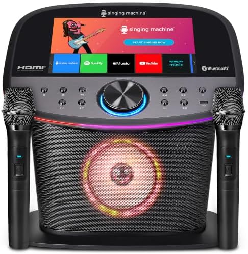 Singing Machine Karaoke Machine Screen, WiFi, Music Apps, 2 Microphones | All-in-One Karaoke Adults/Kids, Built-in Screen, 2 Wireless Mics, WiFi Enabled, App Compatible YouTube/Spotify, Home & Partie