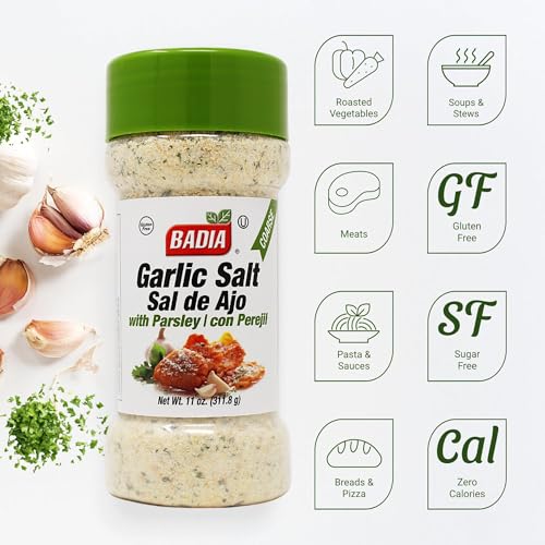 Badia Garlic Salt with Parsley 11 oz – Savory Blend with Bold Garlic Flavor, Salt & Bright Herb Finish
