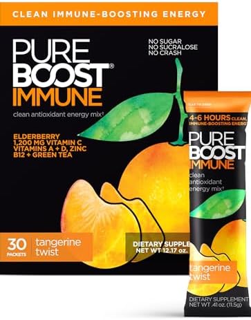 Pureboost Sugar-Free Immune Clean Energy Booster Drink Mix, Combo Pack 30ct