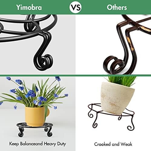 Yimobra 2 Pack Plant Stand for Flower Pot Heavy Duty Potted Holder Indoor Outdoor Metal Rustproof Iron Garden Container Round Supports Rack for