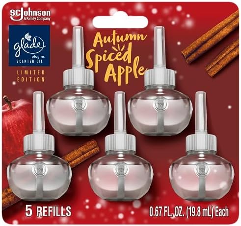 Glade PlugIns Refills Air Freshener, Scented and Essential Oils for Home and Bathroom, Autumn Spiced Apple, 3.35 Fl Oz, 5 Count
