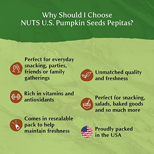 NUTS U.S. - Pumpkin Seeds (Pepitas) | Raw and Unsalted | No Shell | AA GRADE | Vegan and Gluten Free | Packed in a Resealable Bag (1 LB)