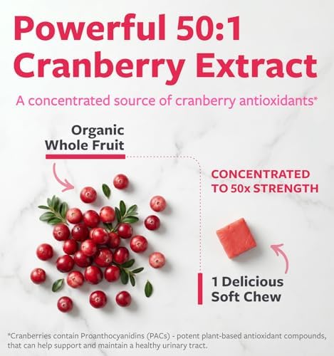 Organic Cranberry Pills - Vegan Supplement for Urinary Tract Health & Kidney Cleanse - Cranberry Pills for Women 500mg 50:1 Cranberry Concentrate Per Serving - Urinary Tract Support - 60 Capsules