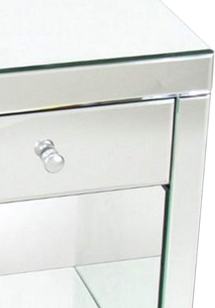 Benjara 26" Beveled Mirror Chest with 1 Drawer- Silver