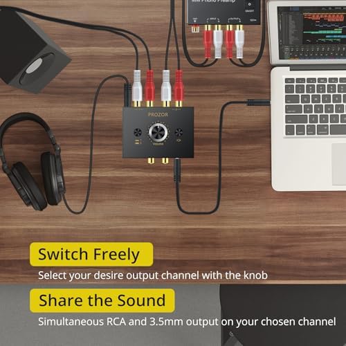 PROZOR RCA Stereo Audio Switcher - 2 in 1 Out R/L Stereo Audio Switch