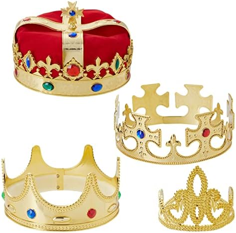 BLUE PANDA 4-Pieces King and Queen Crowns Set - Gold Crowns and Tiara for Royal Theme Birthday Party Costume Accessories and Photo Booth Props
