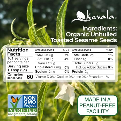 Kevala Organic Toasted Sesame Seeds | Unhulled | 32 oz / 2 lb | Ready to eat, gluten-free, great topping for Asian dishes, baking and everyday cooking