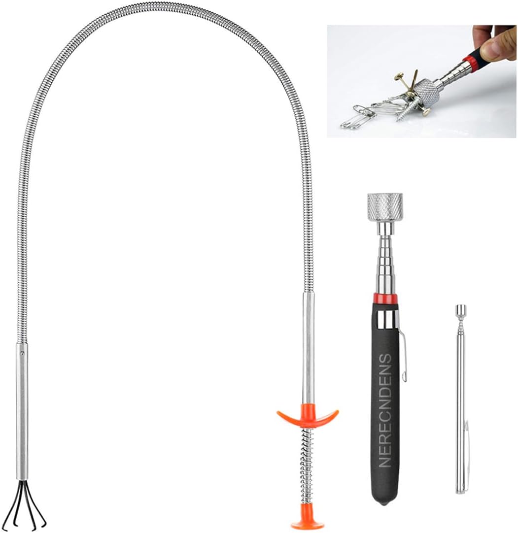 3 Pack Pick-up Tool Set - Extendable Magnetic Pick Up Tools and Flexible Grabber Claw - Retrieving Telescoping Magnet Pickup Tools - Flexible Extra