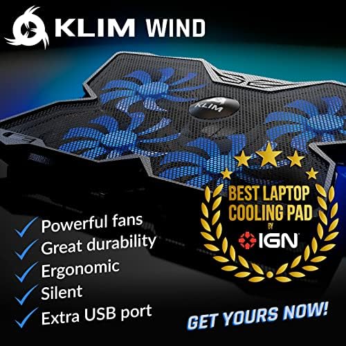 KLIM Wind Laptop Cooling Pad - More Than 500 000 Units Sold - New Version - The Most Powerful Rapid Action Cooling Fan - Laptop Stand with 4 Cooling Fans at 1200 RPM - USB Fan - PS5 PS4 - Blue