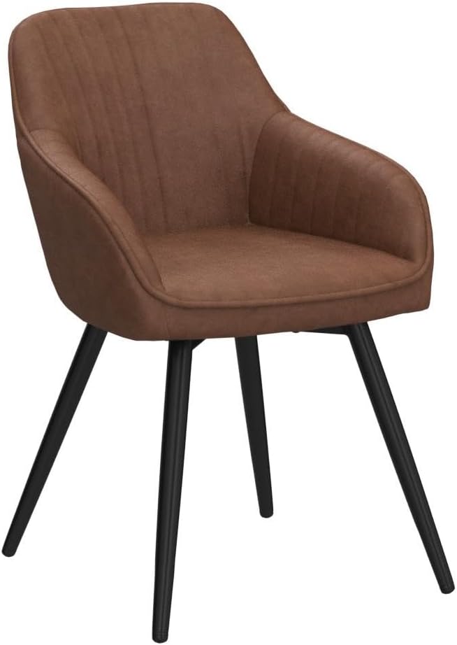annjoe Faux Leather Accent Arm Chairs for Living Room Leisures/ Upholstered Chair with Metal Legs Set of 2 for Home Kitchen Office Bistro Cafe, Brown